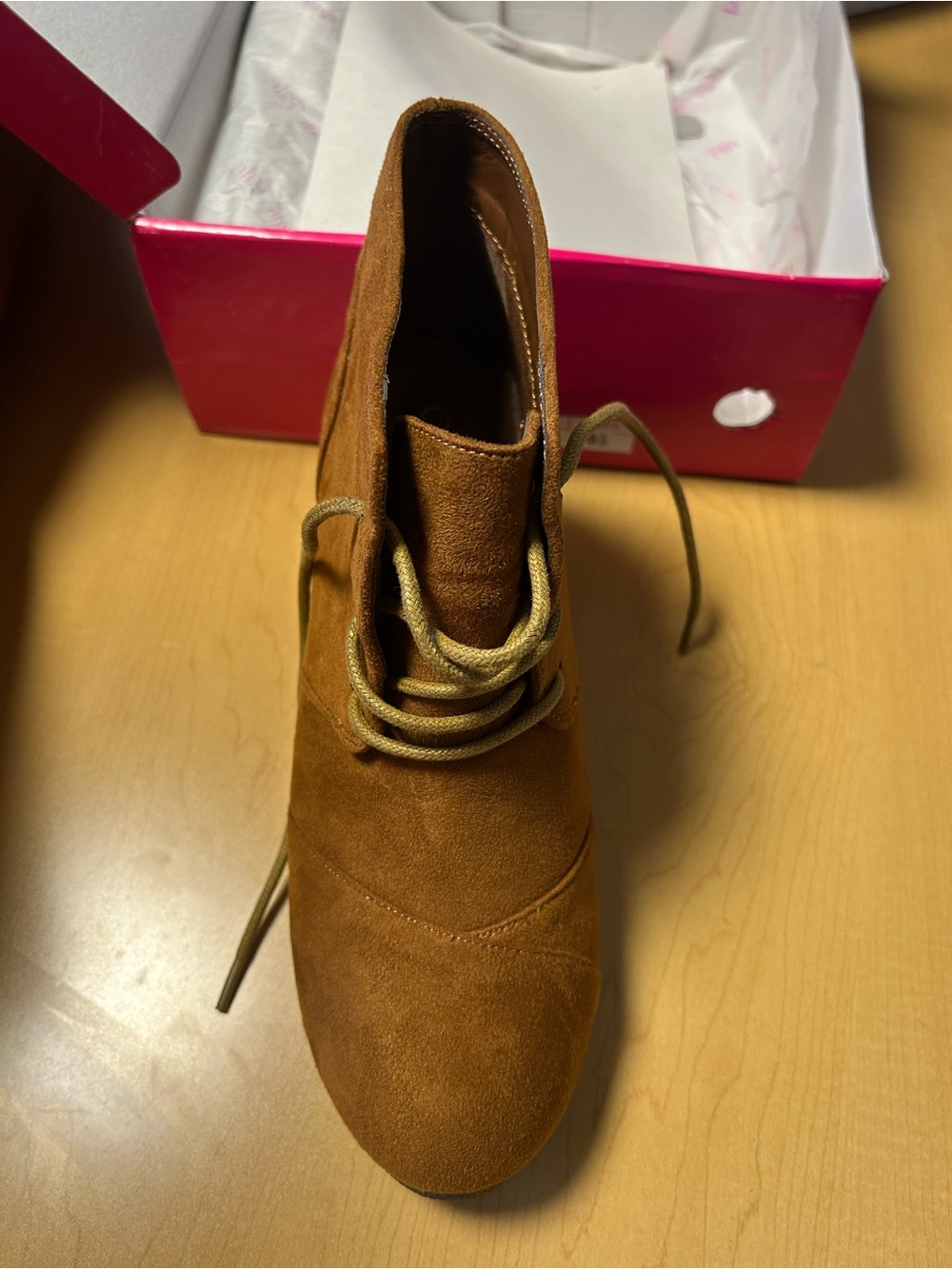 Dream Pairs Chestnut Suede Lace-Up Wedge Ankle Booties - Picture 3 of 4